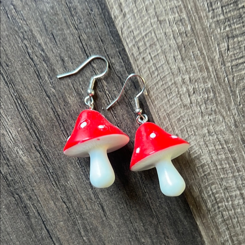 Red and White Mushroom Earrings Playful Jewelry